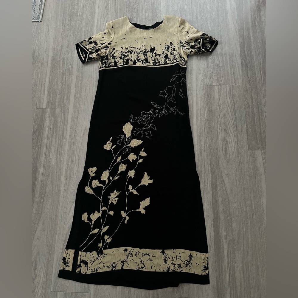 Dana Buchman Black and Tan Floral Maxi Dress